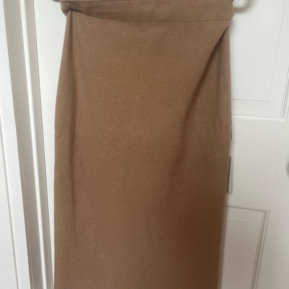 Aritzia Babaton Johan Tan Tea-Length Wool Blend Women's Pencil Skirt (NWT) L
